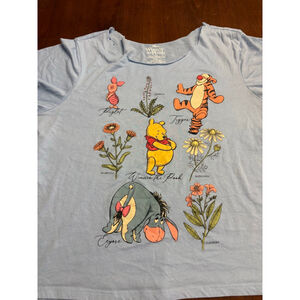 Disney Winnie the Pooh Upcycled Cut Neck Graphic Tee XXL Light Blue Piglet Tigge